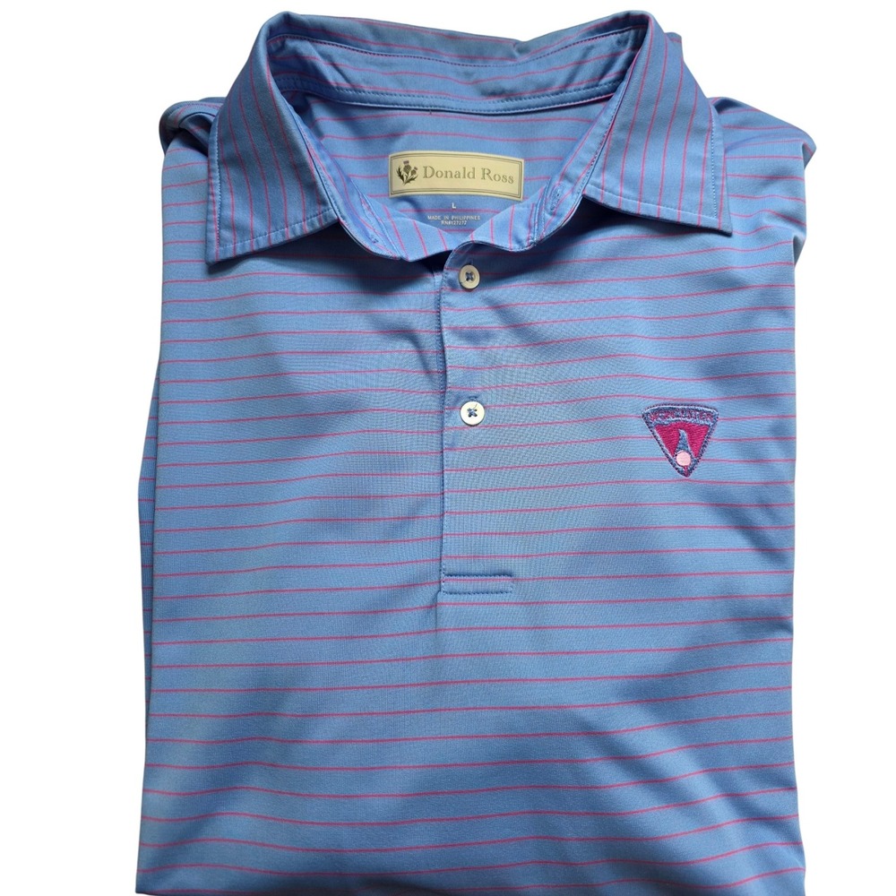 Donald‎ Ross Worcester Golf Polo  Shirt Striped Performance Casual Pink Blue L